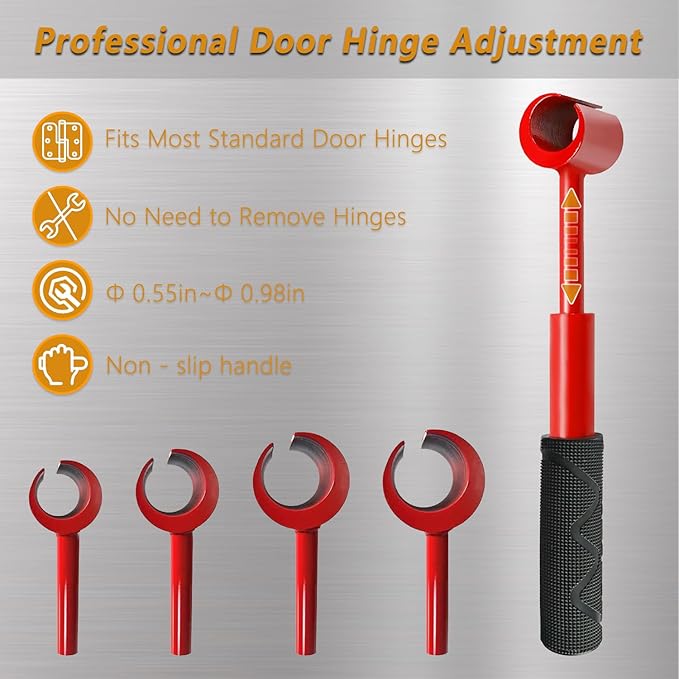 8-12in Telescopic Steel Door Hinge Adjustment Tool with Rubber Grip & 4 - Head Punch Set for Door Hinges