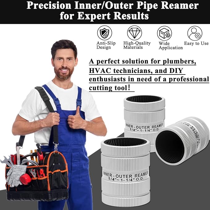Wisamic Pipe Reamer Tool, 1/4" to 1-1/4" Inner/Outer Deburring Tool for Copper, Stainless Steel, PVC, Aluminum – Plumbing Chamfering Tool for Tubing Prep