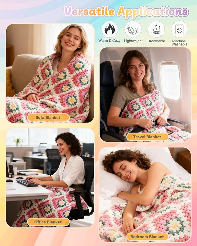 Coopay 3D Blanket Crochet Kit for Beginners, All-in-One Granny Square Blanket - Image 2