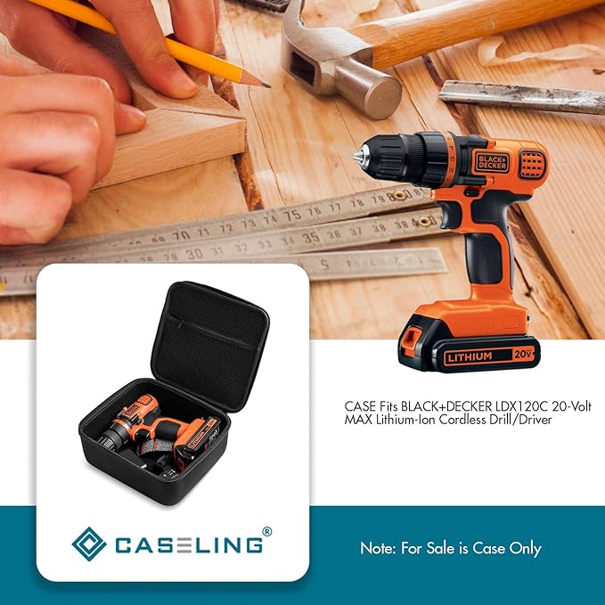 caseling Hard Case - 8.67" x 7.8" x 3.5" - Fits BLACK+DECKER LDX120C / LD120VA Cordless Drill/Driver - EVA Protection Foam Hard Shell Holder for Electronics Storage and Travel (Case only)