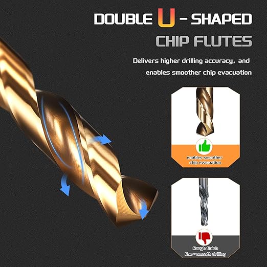 Drill Bit, #55 Cutting Diameter, 4341 HSS Gold Finish 118° Cutting Angle Number Jobber Bits - (Applications: for Drilling Soft Metal Plastic Wood), 5-Pieces