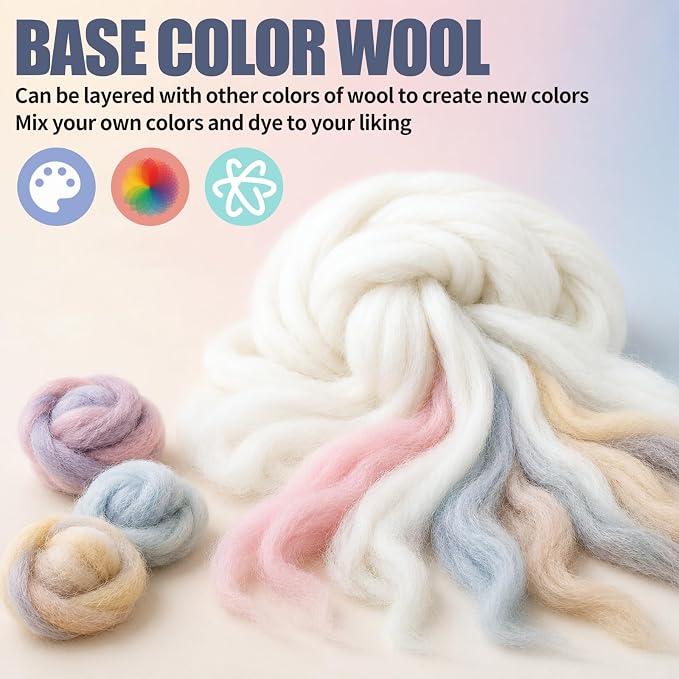 Jupean 16 oz Wool Roving: 1 lb Needle Felting Wool Yarn Roving Wool Felt White - Image 4