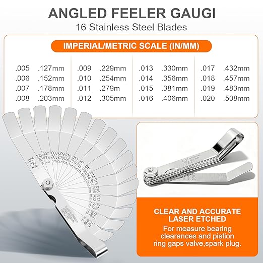 2Pcs Stainless Steel Feeler Gauge Set,32 Straight Blades Feeler Gauge&16 Pieces Angled Feeler Gauge Set, Measure Gap and Thickness for Guitar, Spark Plug, Valves Piston Measure Filler Gauge