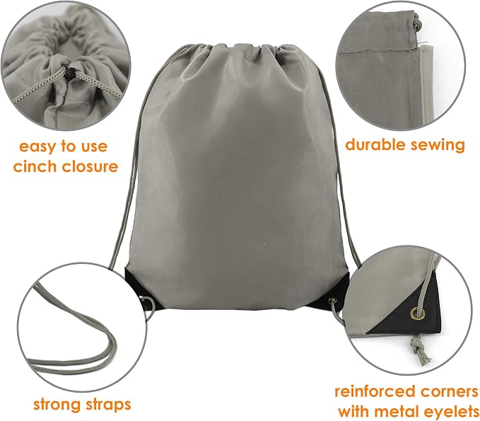 BeeGreen 20 Pieces Gray Drawstring Backpack Bags Bulk Nylon Gym Backpacks Cinch - Image 4
