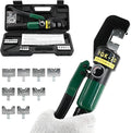10T Hydraulic Crimping Tool 12 AWG to 2/0 AWG Battery Cable Crimper Tool Hydraulic Lug Crimper Electrical Terminal Wire Crimper with 9 Pairs of Dies Kit, Green