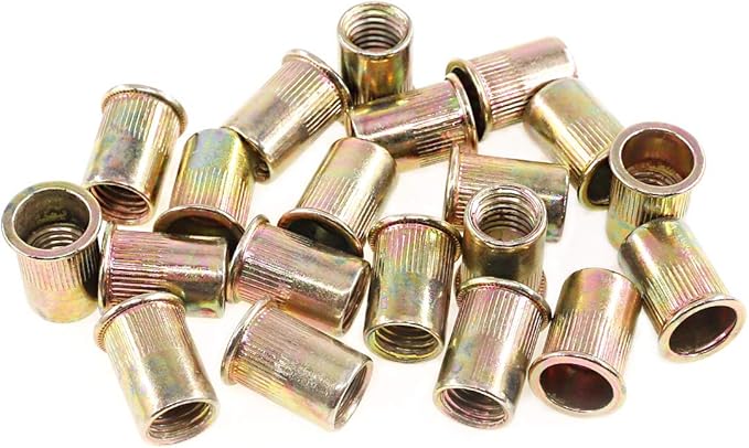 Keadic 100Pcs M12 Rivet Nuts Metric Zinc Plated Rivet Nut Carbon Steel Rivet Nut Flat Head Threaded Insert Kit Threaded Rivet Insert Nutsert Rivnuts Kit for Furniture