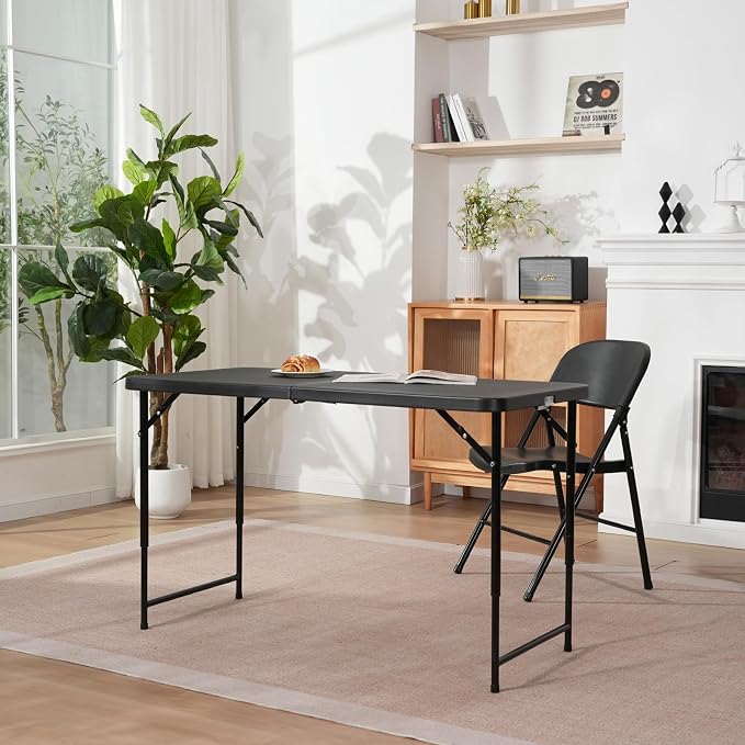 4ft Folding Table with Adjustable Height, 2-Level Foldable Table with HDPE Top - Image 2