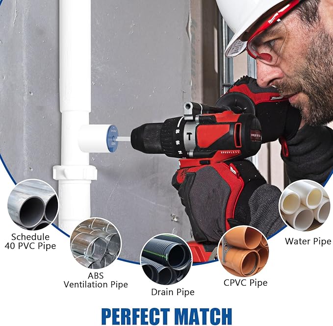 XJX 6-Piece PVC Pipe Reamer Kit, 3/4”, 1”, 1-1/2”, 2”, 3”, 4” Head PVC Fitting Socket Saver with PPR75, PPR100, PPR150, PPR200, PPR300 and PPR400 fit into standard 1/2" drills