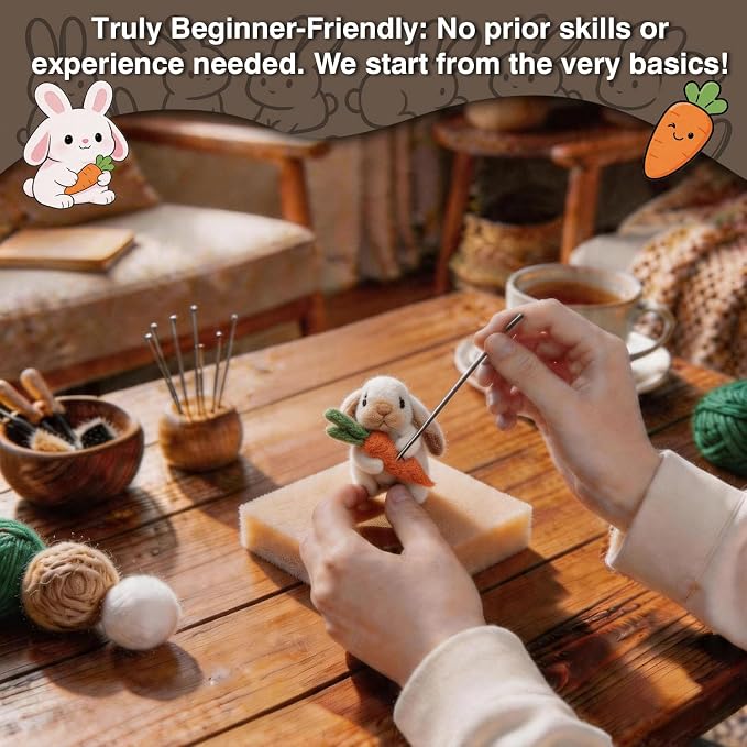 DIY Needle Felting Kit Cute Brown Lop-Eared Bunny Holding Carrot – Needle - Image 5