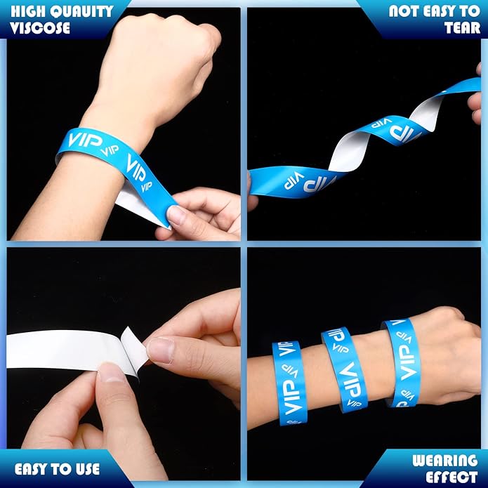 Teling 500 Pack VIP Plastic Wristbands Bracelets Party for Events VIP Custom Wristbands Plastic Bracelets Tear proof Waterproof Wrist Bands Arm Bands for Events Concerts
