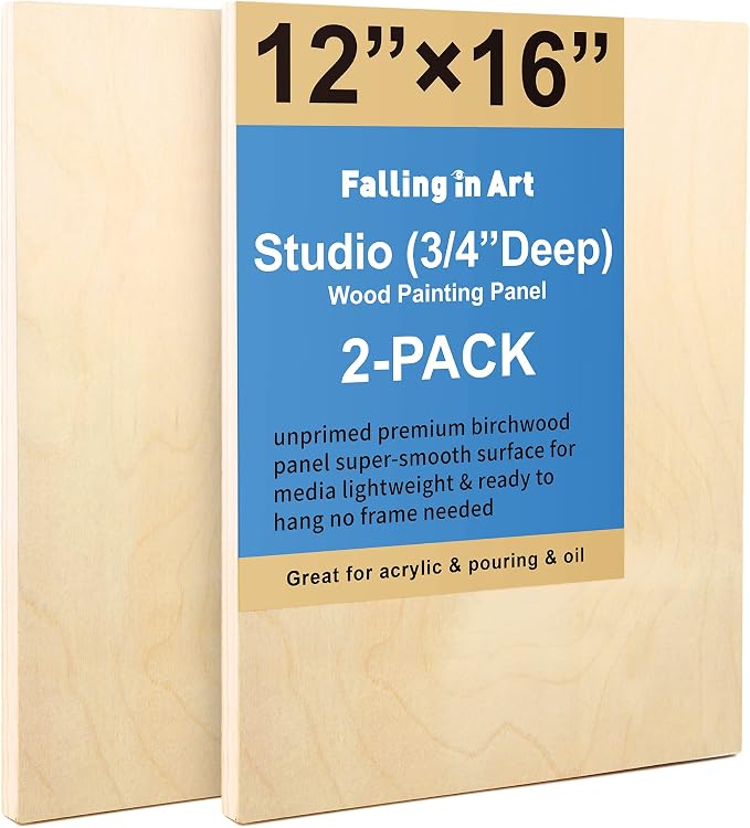 Falling in Art 2 Pack 12x16 Unfinished Birch Wood Panels Kit by FallinginArt