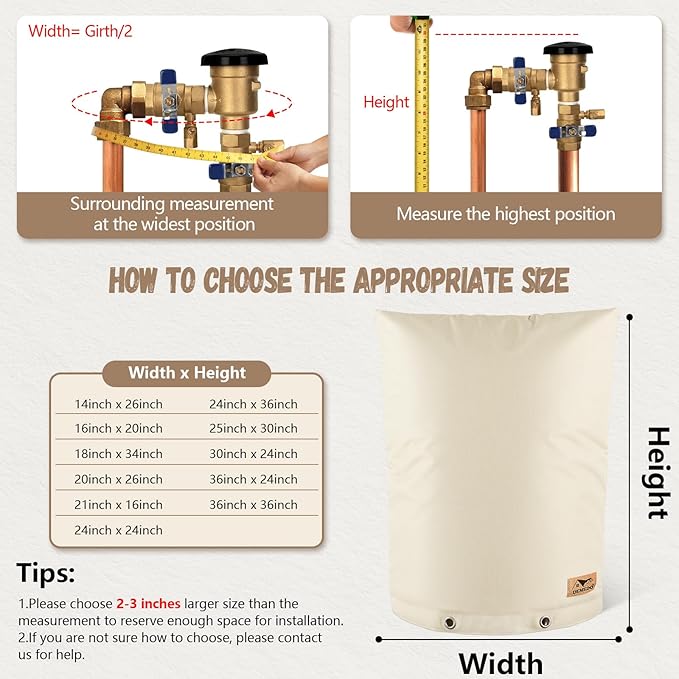 Backflow Preventer Insulation Cover - Water Pipe Insulation Sprinkler Cover for Outside - Insulated Backflow Cover Pouch for Irrigation Back Flow Valve in Winter or Sun Exposure (16" W x 20" H, Sand)
