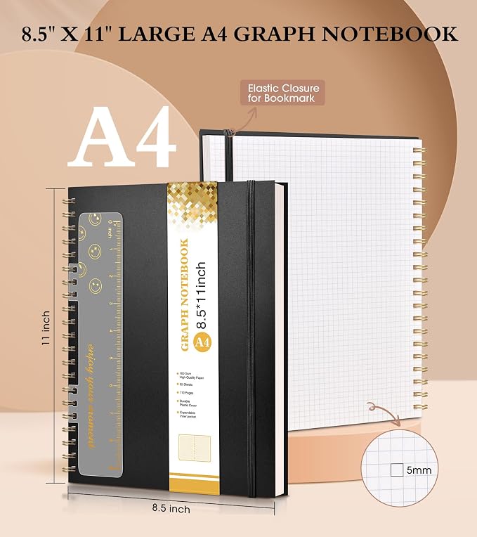 Graph Paper Notebook, Spiral Notebook Journal 8.5” x 11”, A4 Large Grid - Image 2