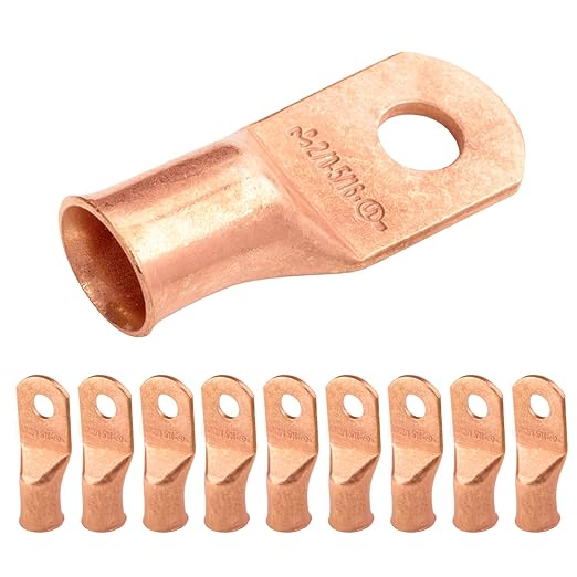 SELTERM 10pcs 2/0 AWG -5/16" Stud - Battery Lugs, Heavy Duty Wire Lugs, Ring Terminals, Battery Cable Ends,00 Gauge Terminals, UL Bare Copper Eyelets Electrical Battery Terminal Connectors