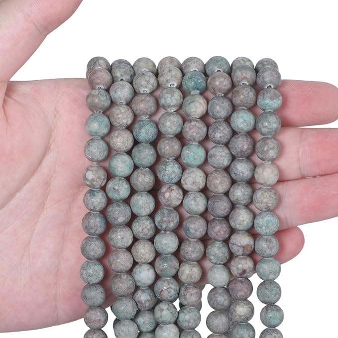 36pcs Natural Matte Cyan YuHua Gemstone Beads，10mm Frosted Round Loose Stone - Image 3