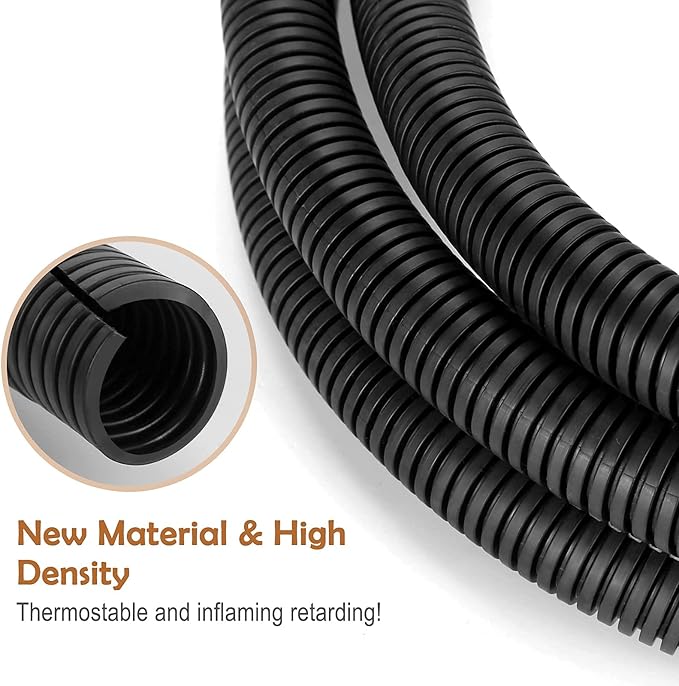 ZhiYo 20FT 3/8” Wire Loom Split Tubing Auto Wire Conduit Flexible Cover | High Temperature Heat Resistant -40F to 257F | Plastic Cover for Electrical Wires & Cables, Black