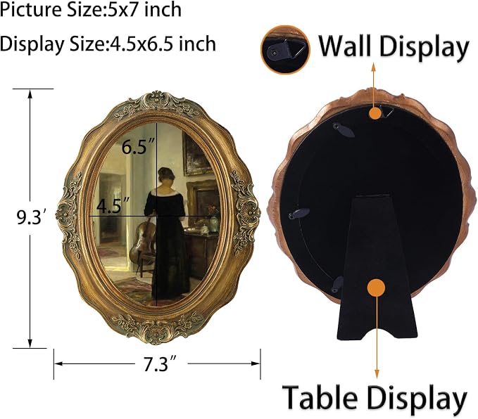 SIKOO Vintage Picture Frames 5x7 Oval Picture Frame Tabletop and Wall Mount - Image 6
