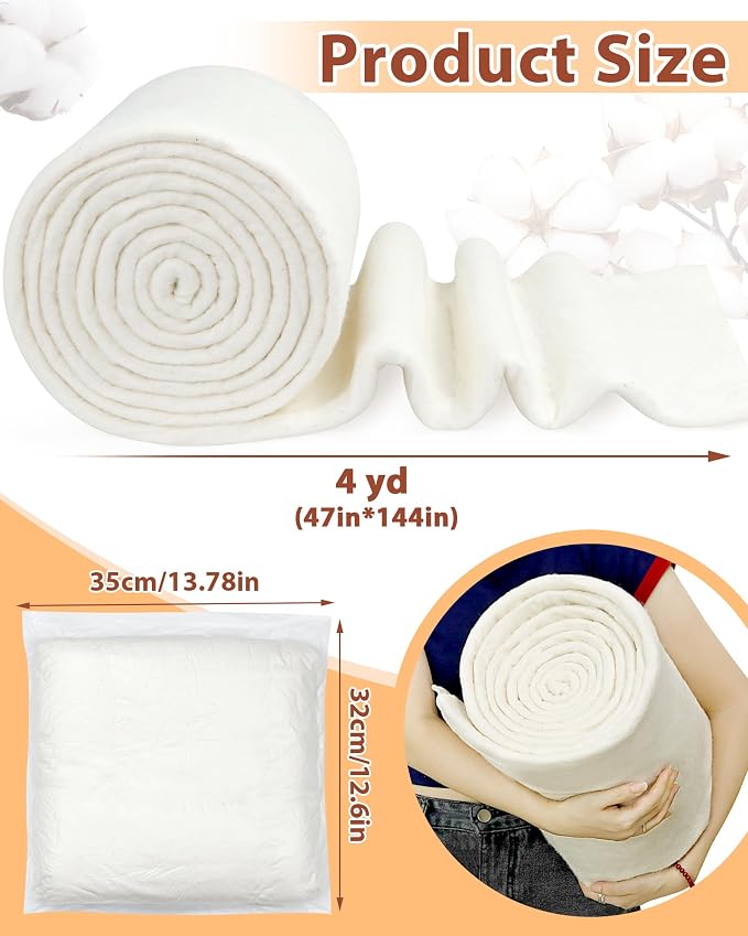 FIVEIZERO 100% Natural Cotton Quilt Batting–47Inchesx4Yards Large Lightweight - Image 2
