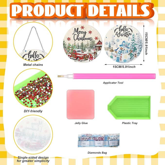 Cinnvoice 12 Pcs Summer Seasonal Diamond Art Hanging Ornament Kit - Image 3