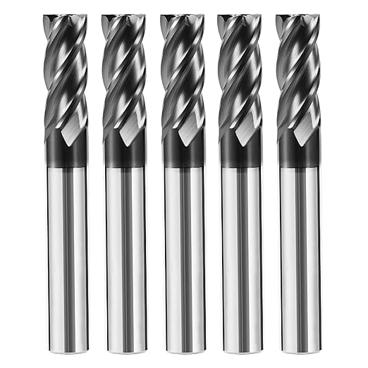 5pcs 3/16" Carbide Square End Mill Bits Set for Alloy Stees/Hardened Steels,Hrc55 Micro Grain Carbide Milling Cutter 4Flute CNC Router Bits with AlTiN Coating