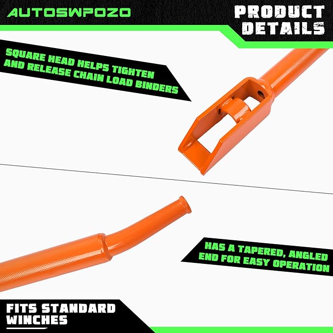 Winch Bar, Combination Winch Bars with Square Head for Flatbed Trailer Winches and Trucks, Painted Carbon-Steel Construction Winch Bar with No-Slip Handle, 1 Pack (Orange)