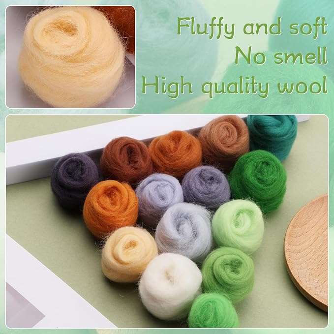 Mayboos 15 Colors Felting Wool, Wool Yarn Roving, Spinning Wool Roving - Image 3