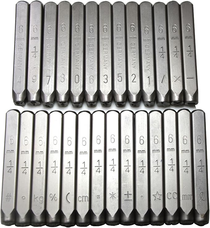 WKSTOOL 27Pcs 5/32 4mm Heavy Duty Carbon Steel Numbers Symbols Character Steel Mark Code Hand Stamp Punch for Stamping Jewelry Sheet Crypto Metal Plate Mold Die Making