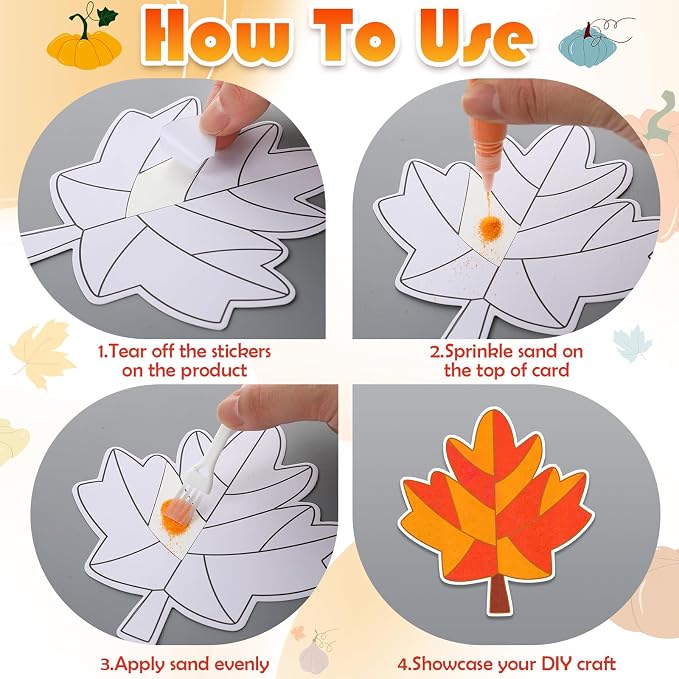 24 Sets Fall Sand Art Crafts for Kids Autumn Maple Leaf Pumpkin Turkey DIY - Image 5