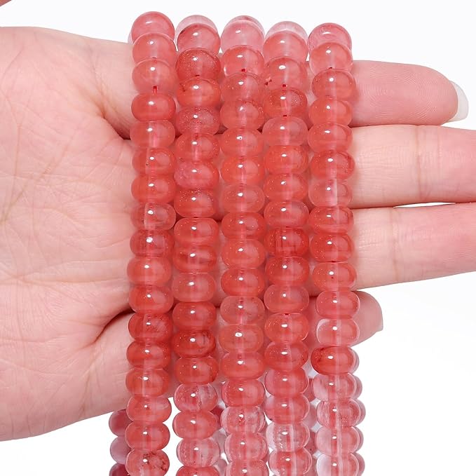Songxi 5x8mm Natural Watermelon Red Stone Rondelle Beads, Gemstone by SongXi