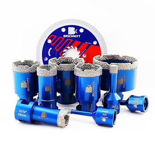 Diamond Core Drill Bit Set - for Porcelain Tile Ceramic,BRSCHNITT 1/4" 5/16" 3/8" 4/5" 1" 1-3/8" 1-1/2" 2" 2-1/2" (6 8 10 20 25 35 38 50 65mm) Vacuum Brazed Diamond Hole Saw Kit with 5/8-11 Thread