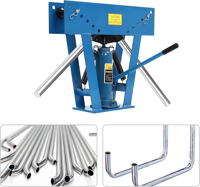 16 Ton Hydraulic Pipe Bender Manual Pipe Bending Machine Tube Bender Tool with 8 Bending Dies (1/2", 3/4", 1", 1-1/4", 1-1/2", 2", 2.5", 3") Adjustable Rollers 90-180° Steel Iron Metal Ratcheting
