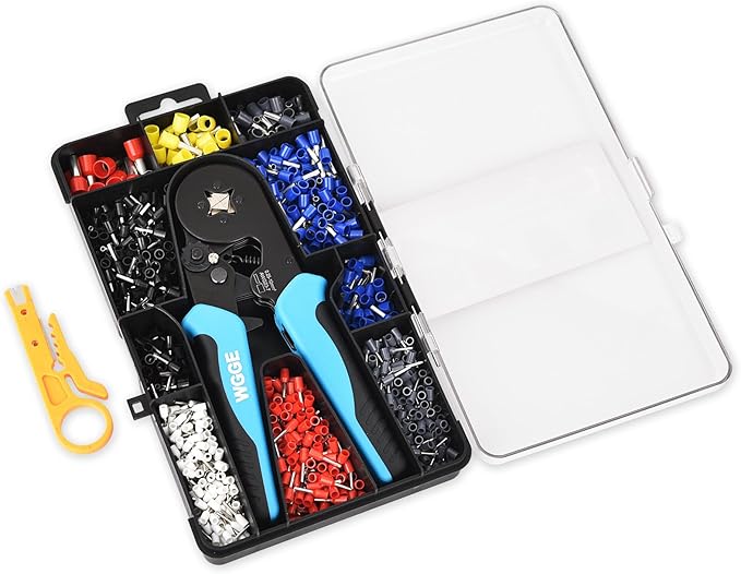 WGGE Ferrule Crimping Tool Kit, AWG 23-7 Self-adjustable Ratchet Wire Ferrule Crimper Plier Set with 1200pcs Wire Terminals Crimping Connectors Wire Ends Ferrules