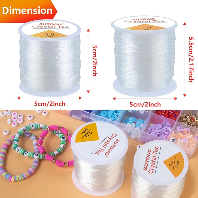 0.8mm & 1.0mm Elastic String for Bracelets, 2 Rolls Strong Stretchy Bracelet - Image 2