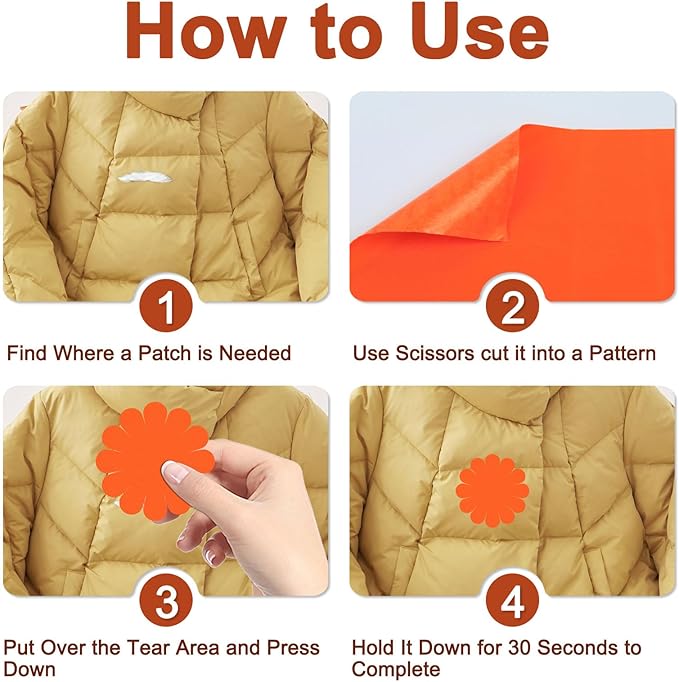 8PCS 7.8x3.9 inch Nylon Repair Patch Self-Adhesive Fabric Patch Down Jacket Repair Patches for Puffer Jackets Tenacious Tape Polyester Waterproof Lightweight Tent Repair Patch Kits for Clothes Bag