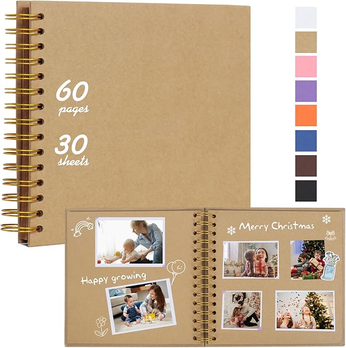 RECUTMS 8 x 8 Inch Small DIY Scrapbook Photo Album, 60 Pages Hardcover Craft by RECUTMS