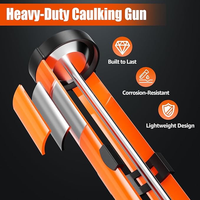 Holothurian Caulking Gun, No-Drip Hand Caulk gun, Silicone Gun with Comfort Grip, 1/10 Gallon Cartridge, 12:1 Thrust Ratio, and Two Nozzles and Scraper