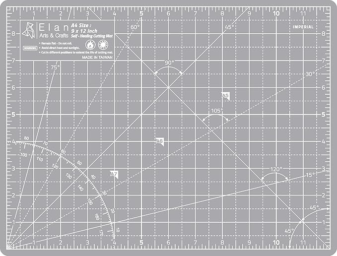 Elan Cutting Mat A4 Gray, Self Healing Cutting Mat 9x12 Inch, 5-Ply Craft Board by Elan