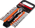 Egofine 28pcs 1/4 Inch Ratchet Socket Wrench Set, Drive Socket Set with 12 Sockets and 14 Bits, with Extension Bars