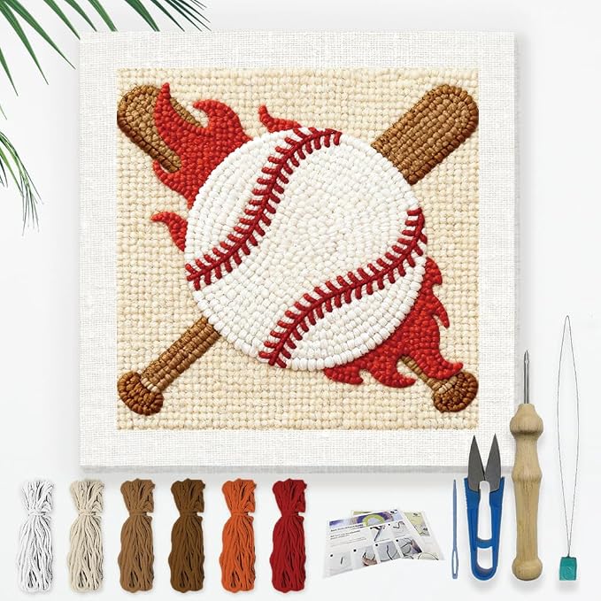 DOODLREAM White Baseball DIY Punch Needle Embroidery Kit by Doodlream
