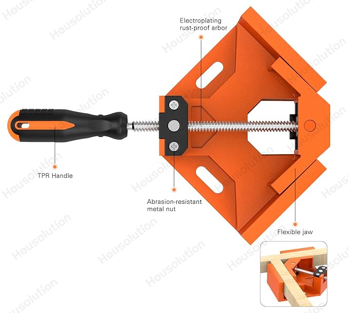 Right Angle Clamp, [2 Pack] Single Handle 90°Aluminum Alloy Corner Clamp, Right Angle Clip Clamp Tool Woodworking Photo Frame Vise Holder with Adjustable Swing Jaw - Orange