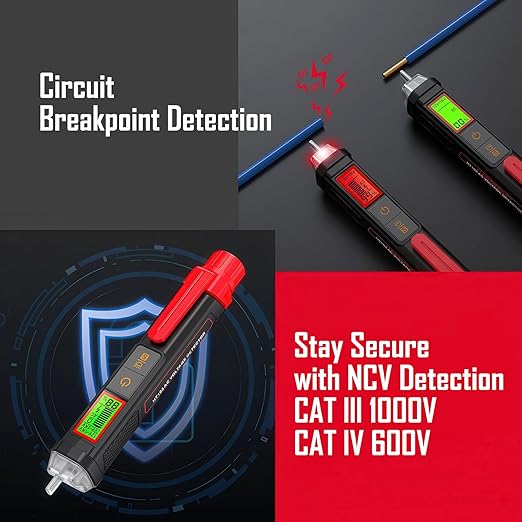 Voltage Tester, Non-Contact Voltage Tester, Dual Range AC 12V/70V-1000V, Signal Percentage, Live/Null Wire Tester, Electrical Tester with LCD Display, Buzzer Alarm, Wire Breakpoint Finder