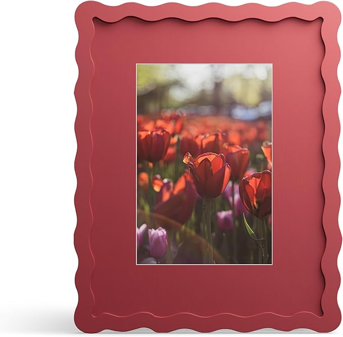 8x10 Picture Frame with Mat for 5x7, Wavy Edge Wooden Real Glass Photo Frame by THKRLOF