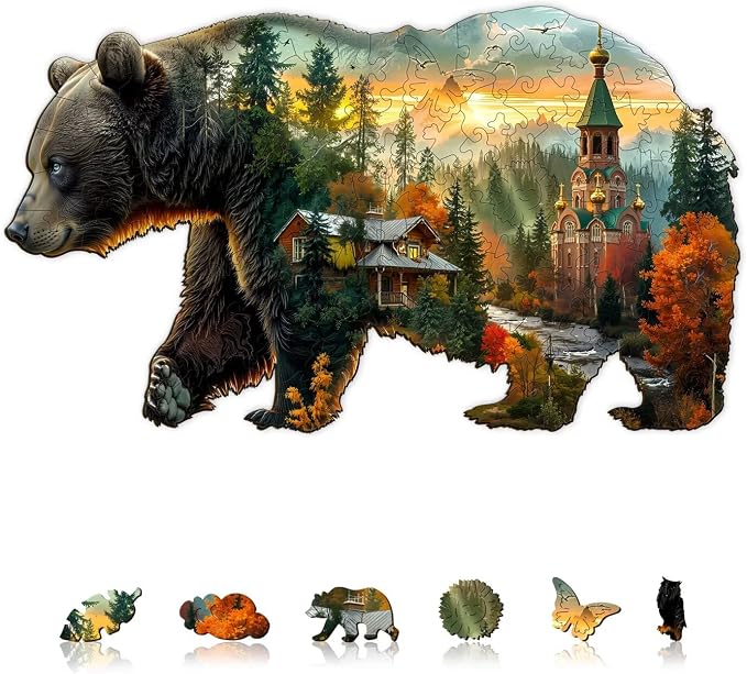 Forest Bear Puzzles Adults Gifts Wooden 150 Pieces 13.4 * 7.8in by Jollitot