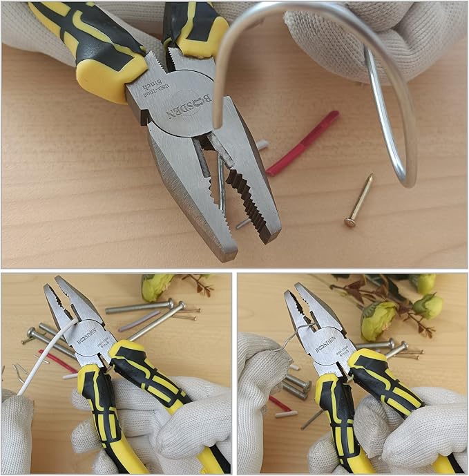 BOOSDEN 8 inch Lineman's Pliers - Side Cutters Combination Pliers with High Leverage and Wire Cutter Function