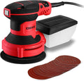 Orbital Sander Corded Hand Sander: DEKOPRO 5" Random Orbital Sander with Dust Box, 6 Various Speeds Electric Palm Sander with Dust Box, 16Pcs Sandpapers for Woodworking & Sanding (Red)