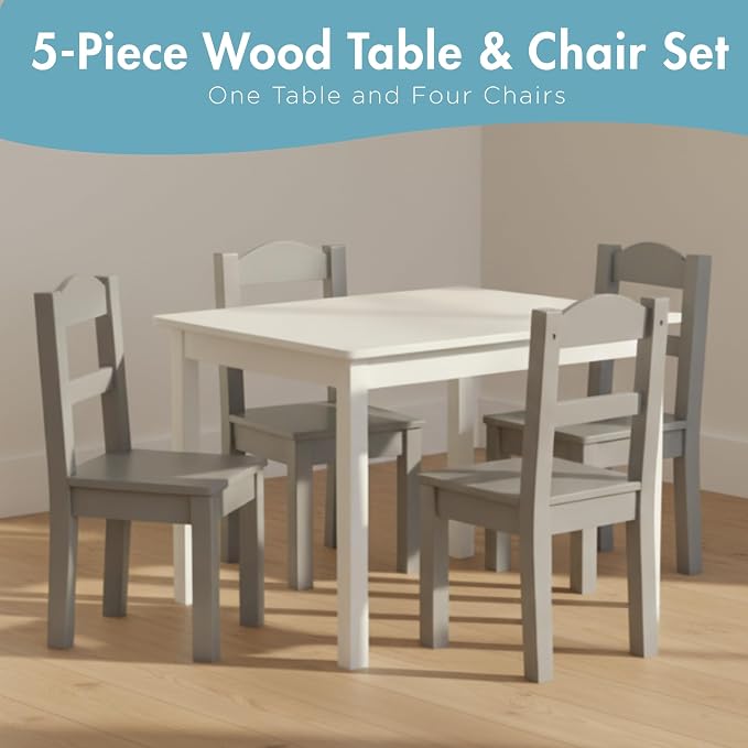 Humble Crew Kids Wooden Table and 4 Chairs Set, and Snack Time - Image 3