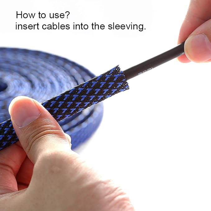 100ft - 1/2 inch PET Expandable Braided Sleeving – BlackBlue – Alex Tech - Image 6
