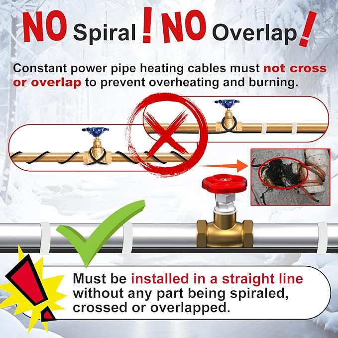 HEATIT Water Line Heat Tape - All-Season Pipe Freeze Protection, Hassle-Free Installation Heat Trace For Pipes, CSA & ETL Approved, Energy-Saving, Versatile, Long-Lasting HISD 12ft, 7w/ft, 120V