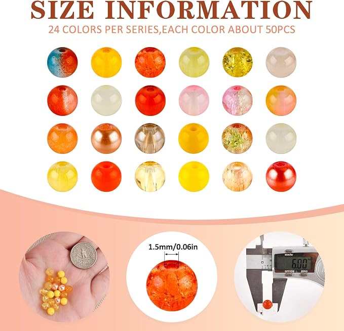 XSEINO About 1200PCS 6mm Glass Beads Bracelet Making Kit, 24 Assorted Warm - Image 2