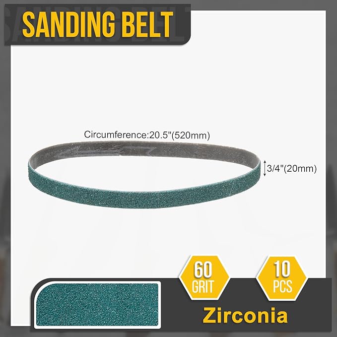 3/4 x 20.5 Inch Sanding Belt, 10 Pcs 60 Grit Zirconia Knife Sharpener Belts Work Sharpening for Belt Sander Knife Carving Tool Metal Working